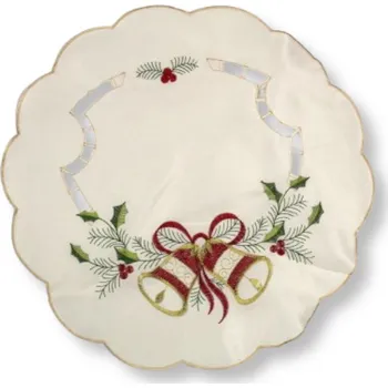 Vánoční dekorace Vánoční ubrousek KRÉMOVÝ vyšívaný vzor (Zvonky) 30 cm