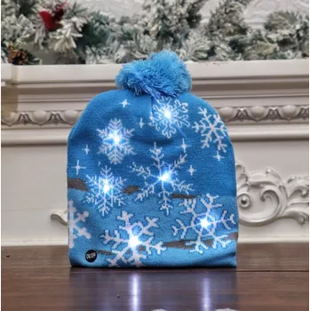 Vánoční dekorace Vánoční čepice LED SNĚHOVÉ VLOČKY 24x21 cm MODRÁ