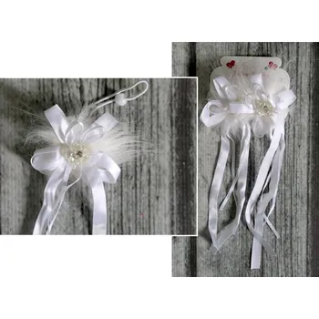 umělá květina k. Dekorativní květina se stužkami na gumičce KOMUNIA BÍLÁ 7x19 cm - sada 2 ks