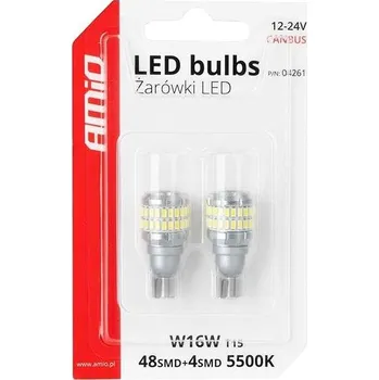 Autožárovka AMIO LED CANBUS 12V/24V W16W 2,1x9,5d čiré, 2 ks