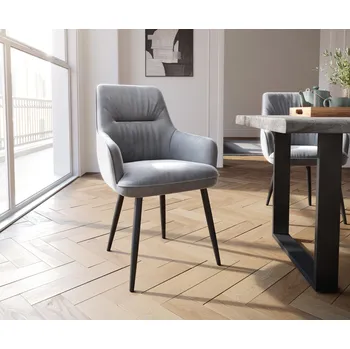 Jídelní židle DELIFE Jídelní židle Zelia-Flex s područkami samet šedá 4 nohy zúžené černé taštičkové pružiny