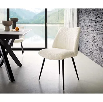 Jídelní židle DELIFE Jídelní židle Elso-Flex bouclé bílá 4-nohá zúžená černá taštičkové pružiny