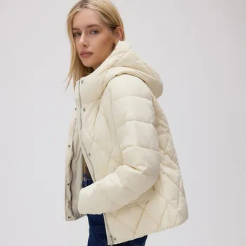 Reserved - Prošívaná bunda s kapucí - krémová - YH495-01X - YH495-01X-M