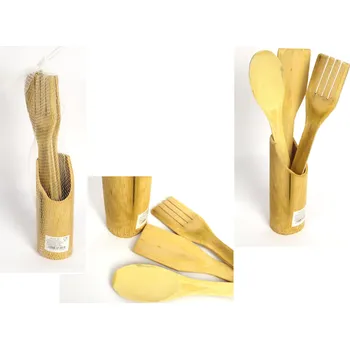 Bambusové kuchyňské náčiní v nádobě 28 cm, sada 4 ks.