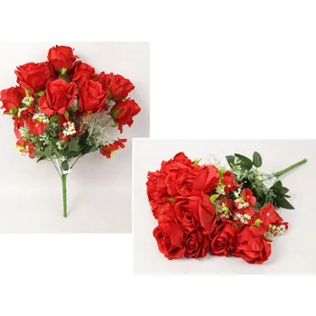 umělá květina Smíšený buket RŮŽE, JASMÍN výška 54 cm, 11 stonků (11 květů 9x8 cm) BORDO