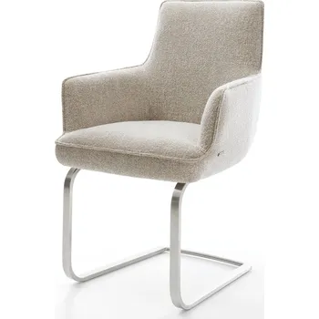Jídelní židle DELIFE Jídelní židle Heira-Flex s područkami látka Měkký béžová jídelní židle plochá nerezová ocel taštičkové pružiny