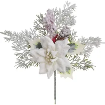 Vánoční dekorace Přízdoba Větvička 32cm Vánoční hvězda, bílá