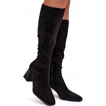 Dámské kozačky Dámské kozačky z eko semiše na podpatku, černé, velikost 40