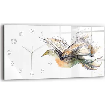 Hodiny Moderní skleněné nástěnné hodiny s potiskem horizontální 60x30 cm Pták Kniha