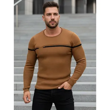 Pánský svetr Pánský svetr přes hlavu kamelový Dstreet WX1625 Barva: Hnědá, Velikost: XL