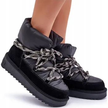 Dámská zimní obuv ZIMNÍ BOTY SEMIŠOVÉ S HRUBÝM ŠNĚROVÁNÍM D.FRANKLIN DFSH375003 ČERNÉ 36