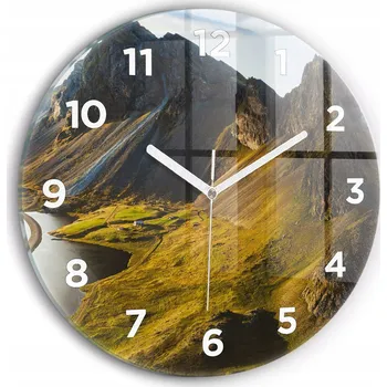 Hodiny Minimalistické Kulatý Foto Hodiny Skleněné Nástěnné Cesta na Islandu průměr 30 cm