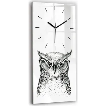 Hodiny Skleněné hodiny s motivem - Tichý mechanismus - Nástěnné hodiny do loftu - Kreslená sova v brýlích