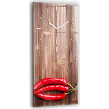 Hodiny Minimalistické Vertikální Skleněné Nástěnné Hodiny s Motivem Papričky 30x60 cm