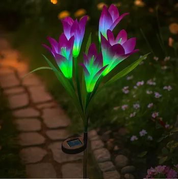 Venkovní osvětlení Solární Lampa Květina Lilie Fialová Zapichovací Zahradní Dekorace LED RGB 80 cm