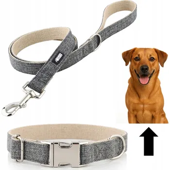 Obojek pro psa Obojek a vodítko pro velkého psa, silný komplet, sada HUGGY DOGGY Šedá L