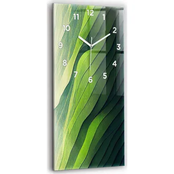 Hodiny Skleněné Vertikální Nástěnné Hodiny s S Potiskem Abstrakce zelená pole 30x60 cm