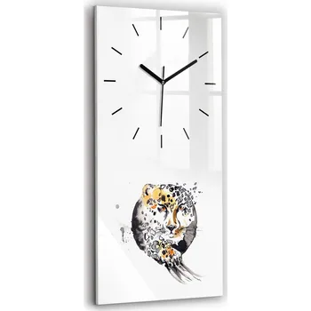 Hodiny Skleněné nástěnné hodiny s motivem geparda v kruhu, abstrakce, 30x60 cm