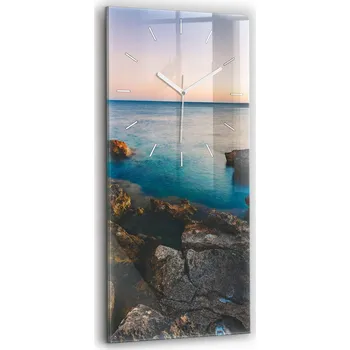 Hodiny Velké nástěnné hodiny z tvrzeného skla s grafikou Tichá mořská krajina 30x60