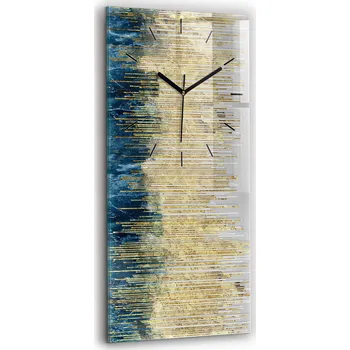 Hodiny Skleněné nástěnné hodiny do obýváku s dekorativním vzorem a zlatem 30x60 cm