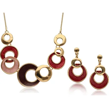 Souprava šperků Umělecký set náhrdelníku a náušnic YVON s červenými kruhy a zlatým efektem