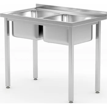 Stůl se 2 dřezy – přišroubovaný, HENDI, Kitchen Line, dva dřezy, 1000x600x(H)850mm