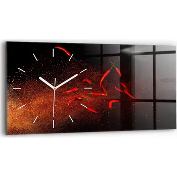 Hodiny Horizontální Skleněné Nástěnné Hodiny do Obýváku s Motivem Papričky Chili 60x30 cm