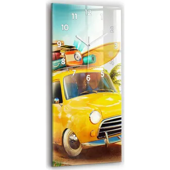 Hodiny Velké Skleněné Nástěnné Hodiny Tichý chod - Auto se surfovacím prknem