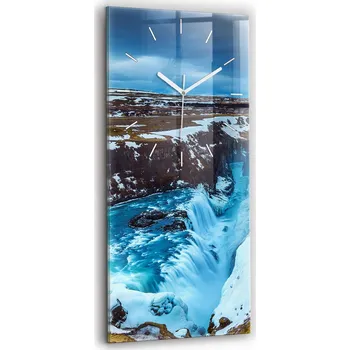 Hodiny Vertikální Skleněné Hodiny Tiché Bez Hlučnosti Nástěnné Vodopád Gullfoss na Islandu
