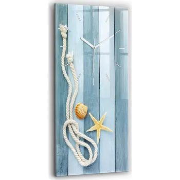 Hodiny Skleněné nástěnné hodiny s motivem prken, pruhů a mušle