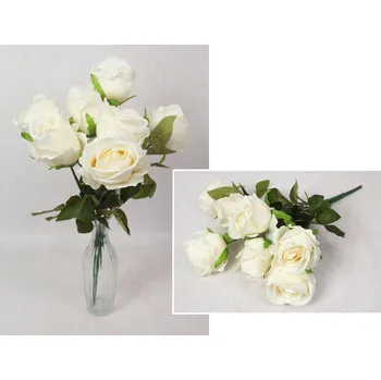 umělá květina Kytice RŮŽE výška 50 cm, 7 stonků (7 květů 11x9 cm) SMETANOVÁ