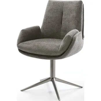 Jídelní židle DELIFE Jídelní židle Clea-Flex bouclé měkký tmavě béžová křížová podnož grafit 360° otočný houpací funkce