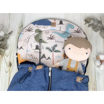 SET Podložka prodloužená (Dinosaurus, taupe fleece) + copánková deka (jeans, černý fleece)