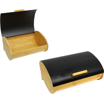 chlebník Bambusový chlebník s kovovým víkem 35x27x17,5 cm ČERNÝ