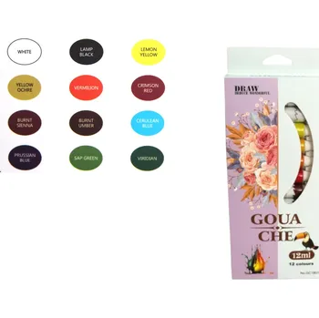 Vodová barva VODOVÉ barvy v tubách GOUACHE 12 ml 12 barev 25x10,5x2 cm