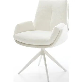 Jídelní židle DELIFE Jídelní židle Clea-Flex bouclé měkký béžová křížová podnož široká bílá 360° otočný houpací funkce