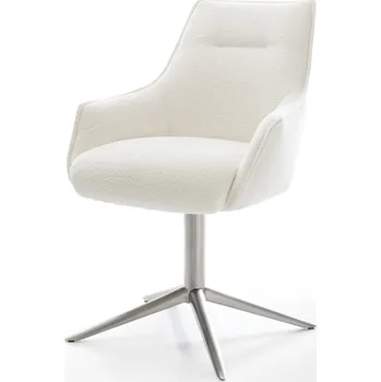 Jídelní židle DELIFE Jídelní židle Alja-Flex s područkami bouclé měkký béžová křížová podnož nerezová ocel 360° otočný houpací funkce taštičkové pružiny