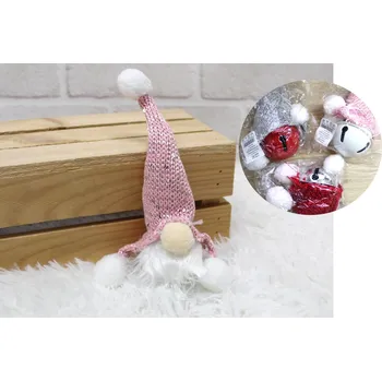 Vánoční dekorace SKRZAT vánoční zvonek s vlněnou čepicí RŮŽOVÁ 21x10 cm