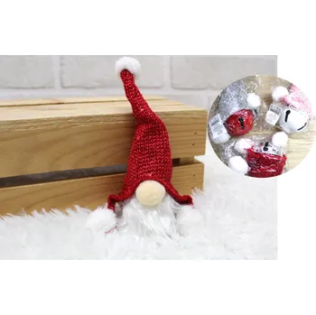 Vánoční dekorace SKRZAT vánoční zvonek s vlněnou čepicí ČERVENÝ 21x10 cm