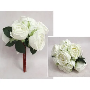 umělá květina Kytice RŮŽE výška 27 cm, 7 stonků (7 květů 8x6 cm, 3 poupata) BÍLÁ