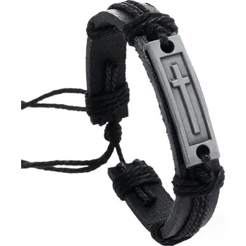 Šperk Pánský pletený náramek KRZYŻ 17x1 cm ČERNÝ