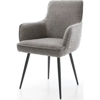Jídelní židle DELIFE Jídelní židle Heira-Flex s područkami bouclé stříbrně šedá 4 nohy zúžené černé taštičkové pružiny