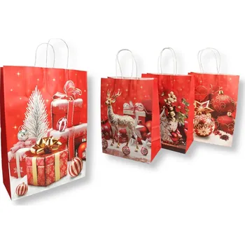 Dárková taška Dárková taška VÁNOČNÍ VZOR papírová 33 x 25,5 x 12,5 cm ČERVENÁ