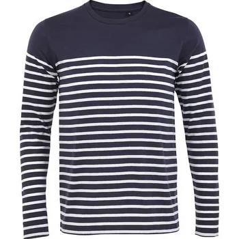 Pánské oblečení SOL'S Pánské pruhované tričko s dlouhým rukávem Matelot - Tmavě modrá / bílá | M