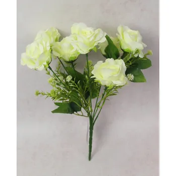 umělá květina Kytice RŮŽE výška 32 cm, 7 stonků (7 květů 6x4 cm) SMETANOVÁ