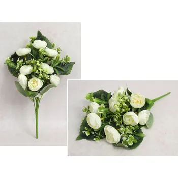 umělá květina Kytice PIWONIA s doplňky, výška 35 cm, 7 stonků (9 květů 4x2 cm) BÍLÁ