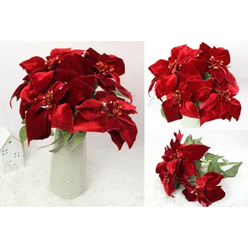 Vánoce Velurová betlémská hvězda, POINSECJA CZERWONA BUKIET výška 45 cm 5 stonků (5 květů 23 cm)