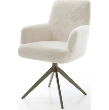 Jídelní židle DELIFE Jídelní židle Heira-Flex s područkami plyšový manšestr krémovo-bílá křížová podnož široká titanová barva 360° otočný houpací funkce taštičkové pružiny