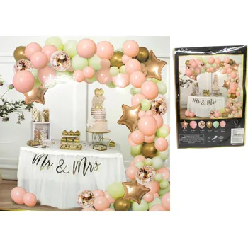 Karnevalový doplněk Dekorativní balóny na narozeniny RŮŽOVÁ - ZLATÁ - ZELENÁ - sada 100 ks