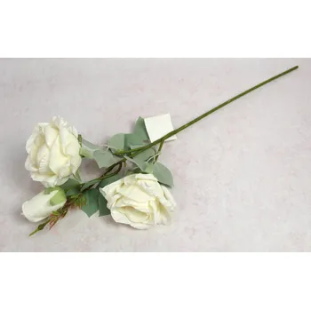 umělá květina Květ RŮŽE výška 65 cm (2 květy 11x8 cm + 1 poupě) BÍLÁ